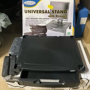 Kantek MS420 Height-Adjustable Stand with Drawer, 17 x 13 1/4 x 3 to 6 1/2,Black